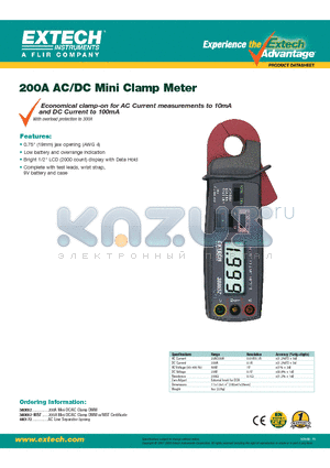 380652 datasheet - 200A AC/DC Mini Clamp Meter