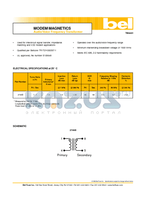 2746B datasheet - MODEM MAGNETICS Audio/Voice Frequency Transformer