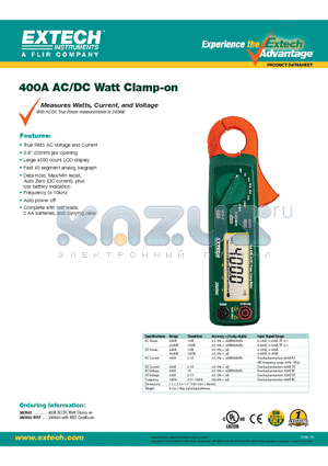 380940 datasheet - 400A AC/DC Watt Clamp-on