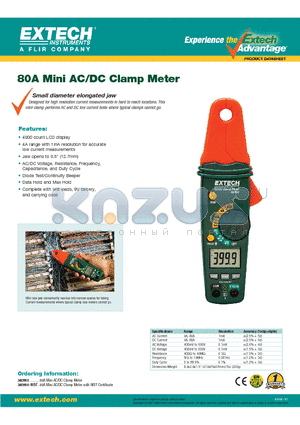 380950 datasheet - 80A Mini AC/DC Clamp Meter