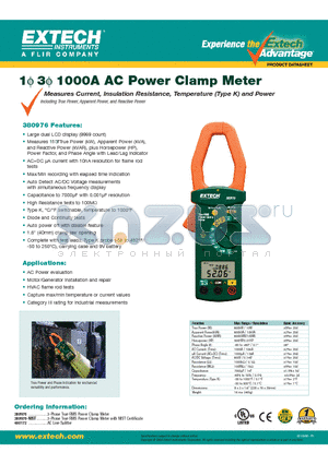 380976 datasheet - 1000A AC Power Clamp Meter