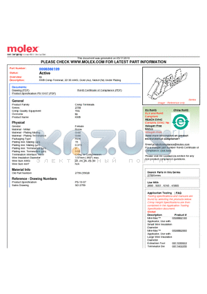 2759-B datasheet - KK^ Crimp Terminal, 22-30 AWG, Gold (Au), Nickel (Ni) Under Plating