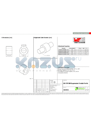 7427014 datasheet - WE-TOF EMI Suppression Toroidal Ferrite