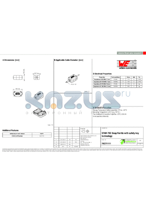 74271111 datasheet - STAR-TEC Snap Ferrite with safety key technology