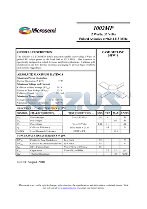 1002MP datasheet - 2 Watts, 35 Volts Pulsed Avionics at 960-1215 MHz