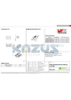 74271112S datasheet - STAR-TEC Snap Ferrite with safety key technology