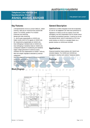 AS2524B datasheet - Telephone Line Interface and Speakerphone Circuit