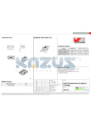 74271131 datasheet - STAR-TEC Snap Ferrite with safety key technology