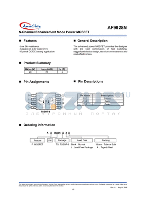 AFX9928NTS datasheet - N-Channel Enhancement Mode Power MOSFET