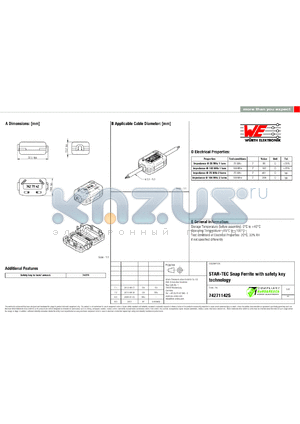 74271142S datasheet - STAR-TEC Snap Ferrite with safety key technology