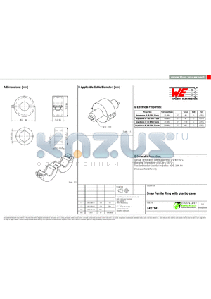 7427141 datasheet - Snap Ferrite Ring with plastic case