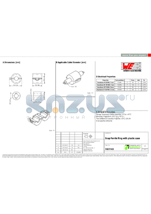 7427143 datasheet - Snap Ferrite Ring with plastic case