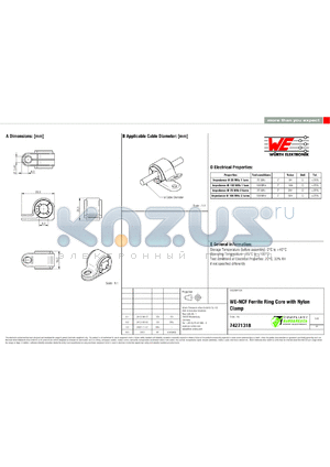 74271318 datasheet - WE-NCF Ferrite Ring Core with Nylon Clamp