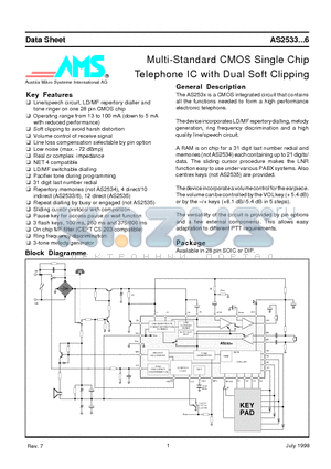 AS2535T datasheet - Multi-Standard CMOS Single Chip Telephone IC with Dual Soft Clipping