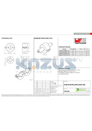 7427144 datasheet - Snap Ferrite Ring with plastic case