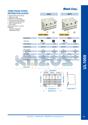 38073 datasheet - THREE PHASE POWER DISTRIBUTION BLOCKS