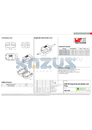 74271733 datasheet - STAR-FIX Snap Ferrite with flexible cable fixing