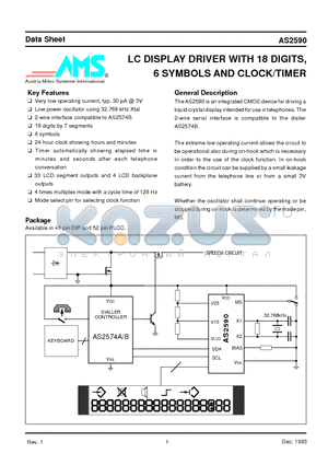 AS2590N datasheet - LC DISPLAY DRIVER WITH 18 DIGITS, 6 SYMBOLS AND CLOCK/TIMER