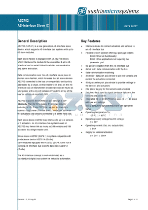 AS2702 datasheet - AS-Interface Slave IC