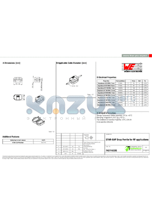 74271633S datasheet - STAR-GAP Snap Ferrite for RF applications