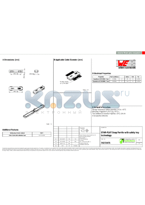 74272475 datasheet - STAR-FLAT Snap Ferrite with safety key technology