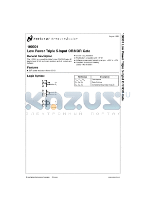 100301D datasheet - Low Power Triple 5-Input OR/NOR Gate