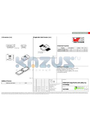 74272469 datasheet - STAR-FLAT Snap Ferrite with safety key technology