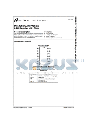 74273 datasheet - 8-Bit Register with Clear