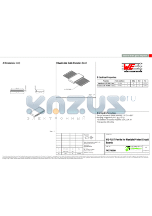 74278009 datasheet - WE-FLAT Ferrite for Flexible Printed Circuit Boards