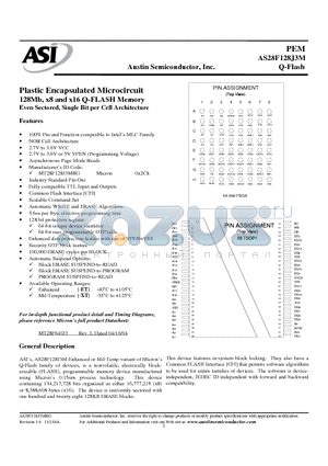 AS28F128J3MRG-15/ET datasheet - Plastic Encapsulated Microcircuit 128Mb, x8 and x16 Q-FLASH Memory Even Sectored, Single Bit per Cell Architecture