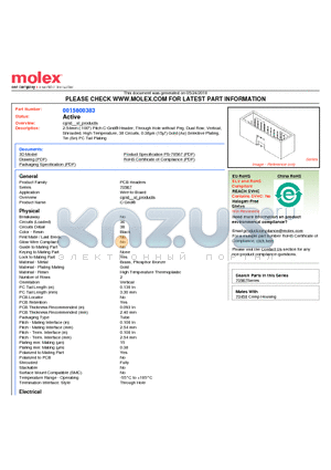 A-70567-0085 datasheet - 2.54mm (.100) Pitch C-Grid^ Header, Through Hole without Peg, Dual Row, Vertical, Shrouded, High Temperature, 38 Circuits, 0.38lm (15l) Gold (Au) Selective Plating