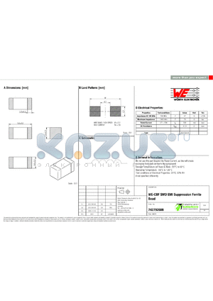 742792608 datasheet - WE-CBF SMD EMI Suppression Ferrite Bead