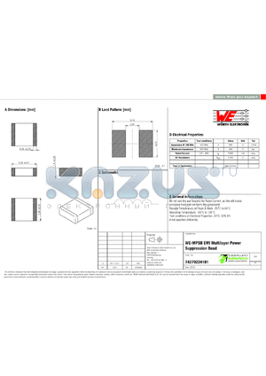 74279224181 datasheet - WE-MPSB EMI Multilayer Power Suppression Bead