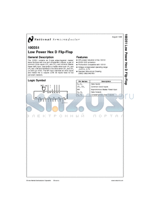 100351 datasheet - Low Power Hex D Flip-Flop