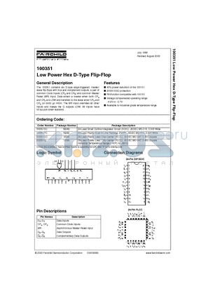 100351PC datasheet - Low Power Hex D-Type Flip-Flop