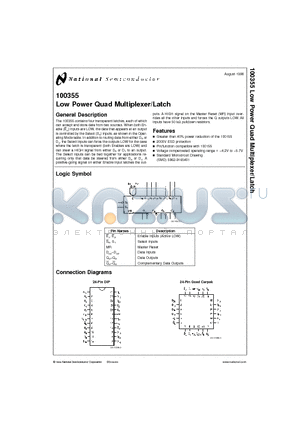 100355F datasheet - Low Power Quad Multiplexer/Latch