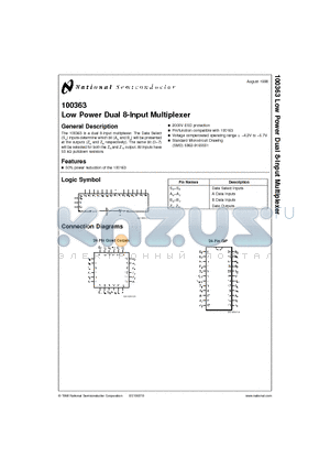 100363F datasheet - Low Power Dual 8-Input Multiplexer
