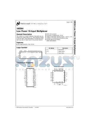 100364 datasheet - Low Power 16-Input Multiplexer