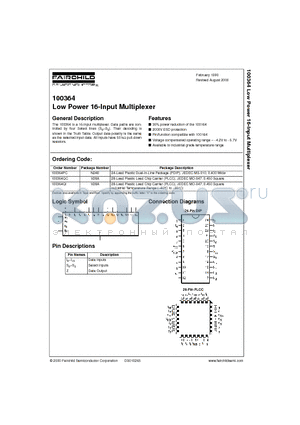 100364PC datasheet - Low Power 16-Input Multiplexer