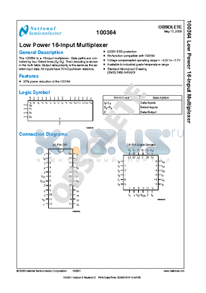 100364 datasheet - Low Power 16-Input Multiplexer