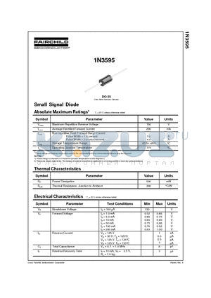 1N3595 datasheet - Small Signal Diode Absolute Maximum Ratings