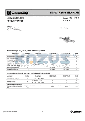 1N3673AR datasheet - Silicon Standard Recovery Diode