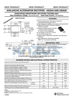 AS3024 datasheet - PASSIVATED ANISOTROPIC RECTIFIER TECHNOLOGY