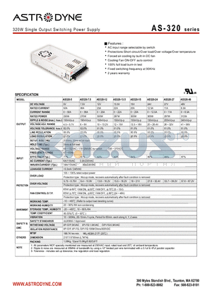 AS320-15 datasheet - 320W Single Output Switching Power Supply