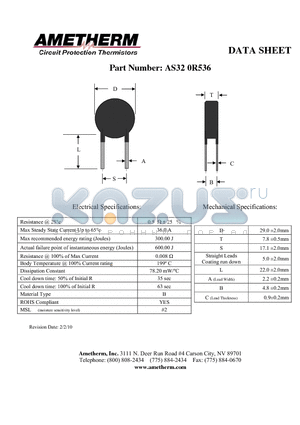 AS320R536 datasheet - Resistance @ 25`c