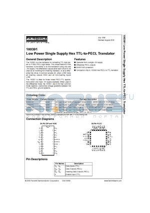 100391 datasheet - Low Power Single Supply Hex TTL-to-PECL Translator