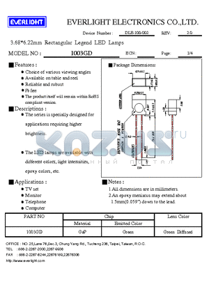 1003GD datasheet - 3.68*6.22mm Rectangular Legend LED Lamps