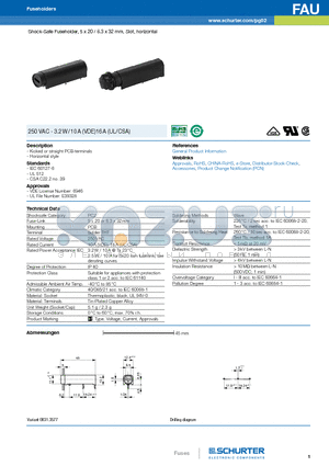 0031.1661 datasheet - Shock-Safe Fuseholder, 5 x 20 / 6.3 x 32 mm, Slot, horizontal