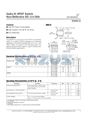 AS338-12 datasheet - GaAs IC SPDT Switch Non-Reflective DC-2.5 GHz