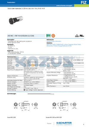 0031.2205 datasheet - Shock-Safe Fuseholder, 5 x 20 mm, Slot, 4 W / 16 A, IP 40 / IP 67